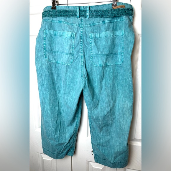 SOFT SURROUNDINGS Tea Party Crip Pants Tidal Wave Teal Turquoise Linen Belted - Picture 8 of 12